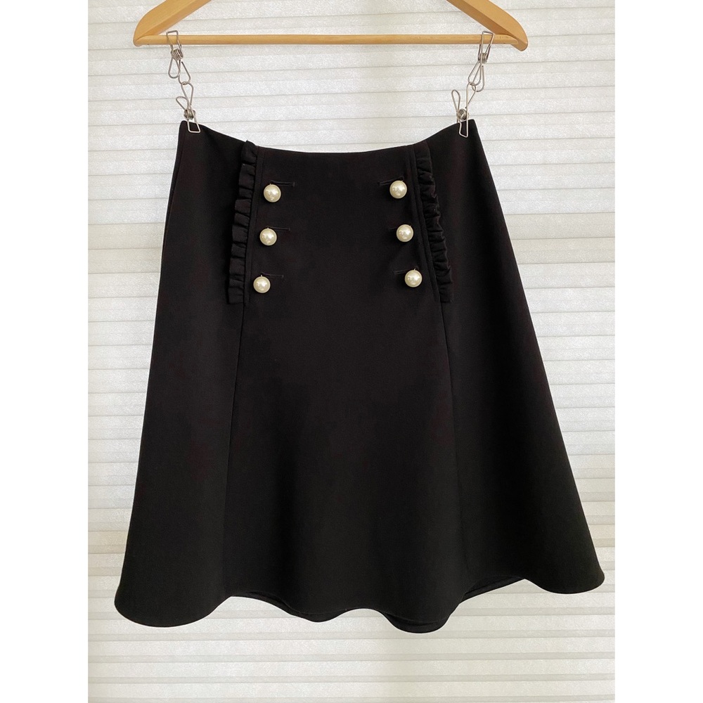 Vintage Kate Spade ‘Skirt the Rules’ A-Line Black Skirt w/ Pearl Button Accents